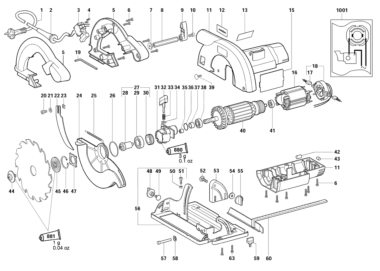 ЗАПЧАСТИ ДЛЯ ПИЛЫ ЭЛЕКТРИЧЕСКОЙ РУЧНОЙ ДИСКОВОЙ METABO KS 54 SP / KS EURO (ТИП 20012000)