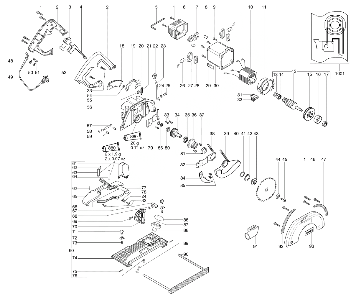 ЗАПЧАСТИ ДЛЯ ПИЛЫ ЭЛЕКТРИЧЕСКОЙ РУЧНОЙ ДИСКОВОЙ METABO KS 85 (ТИП 01885000)