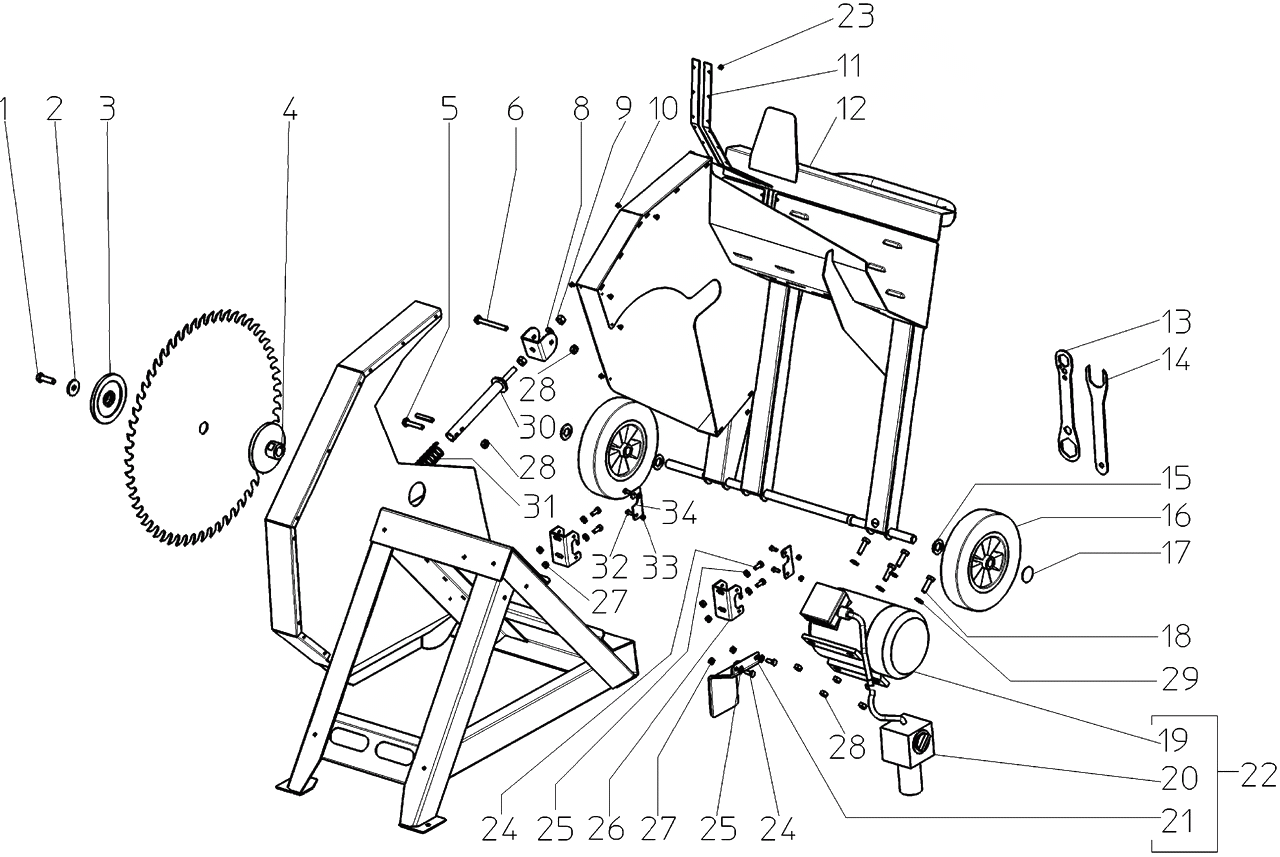 ЗАПЧАСТИ ДЛЯ ПИЛЫ ЭЛЕКТРИЧЕСКОЙ ЦИРКУЛЯРНОЙ ДЛЯ ЗАГОТОВКИ ДРОВ METABO BW 600/4.20 DNB (ТИП 0106004218 10)