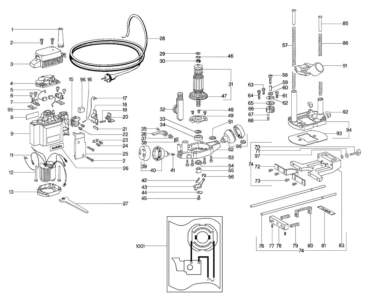 ЗАПЧАСТИ ДЛЯ ФРЕЗЕРА ЭЛЕКТРИЧЕСКОГО ВЕРХНЕГО METABO OFE 1229 SIGNAL (6.01229.00) (ТИП 01229000)