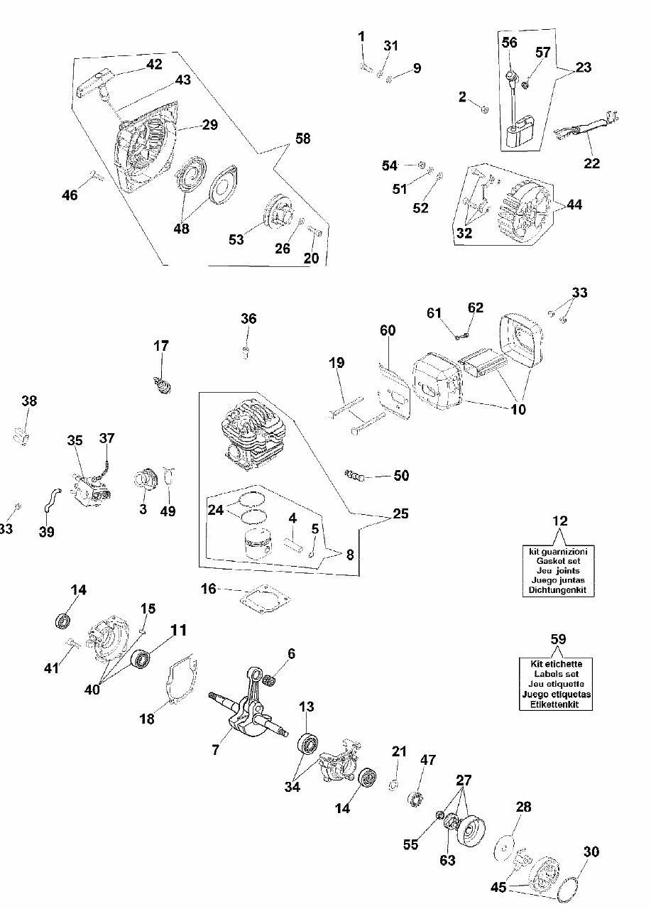 ЗАПЧАСТИ ДЛЯ ПИЛЫ ЦЕПНОЙ БЕНЗИНОВОЙ (БЕНЗОПИЛЫ) OLEO-MAC 952 (18,0, 0,325, 1.5) (АРТ. 5008-9001E1) (ДВИГАТЕЛЬ)