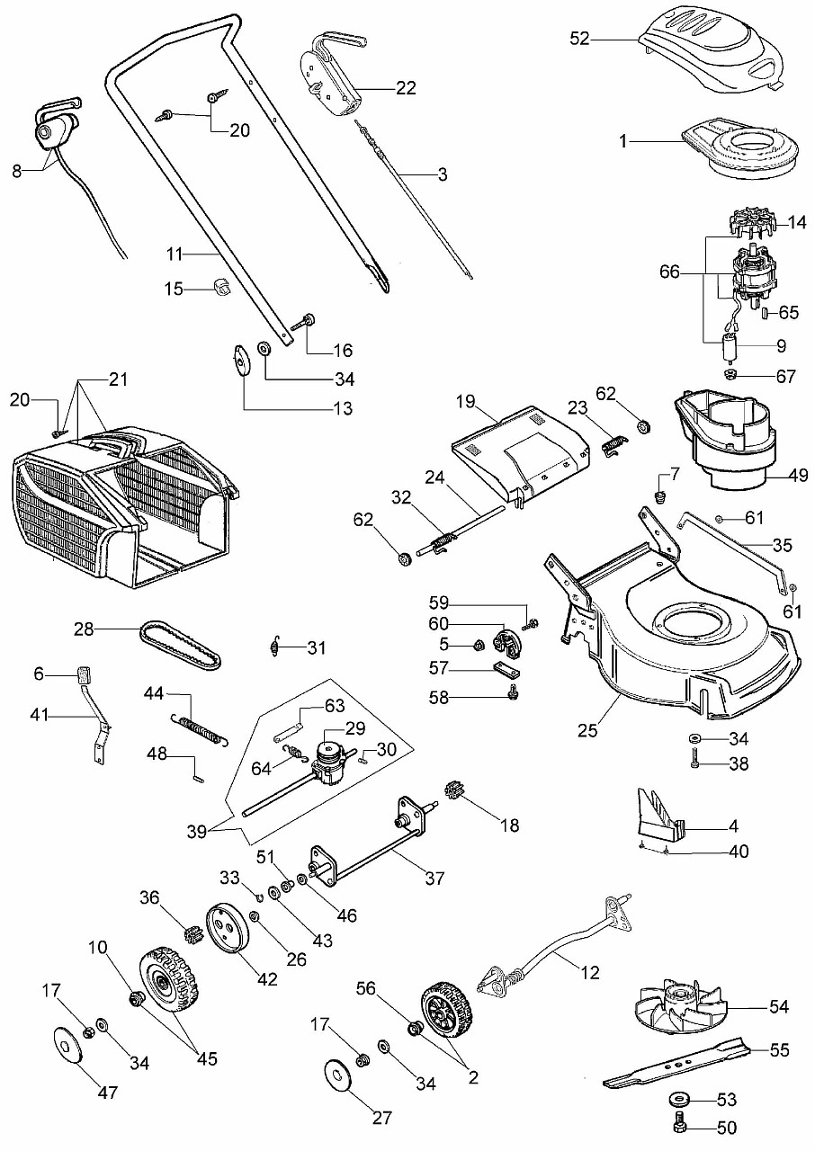 ЗАПЧАСТИ ДЛЯ ГАЗОНОКОСИЛКИ ЭЛЕКТРИЧЕСКОЙ OLEO-MAC G 48 TE (АРТ. 6613-9012)