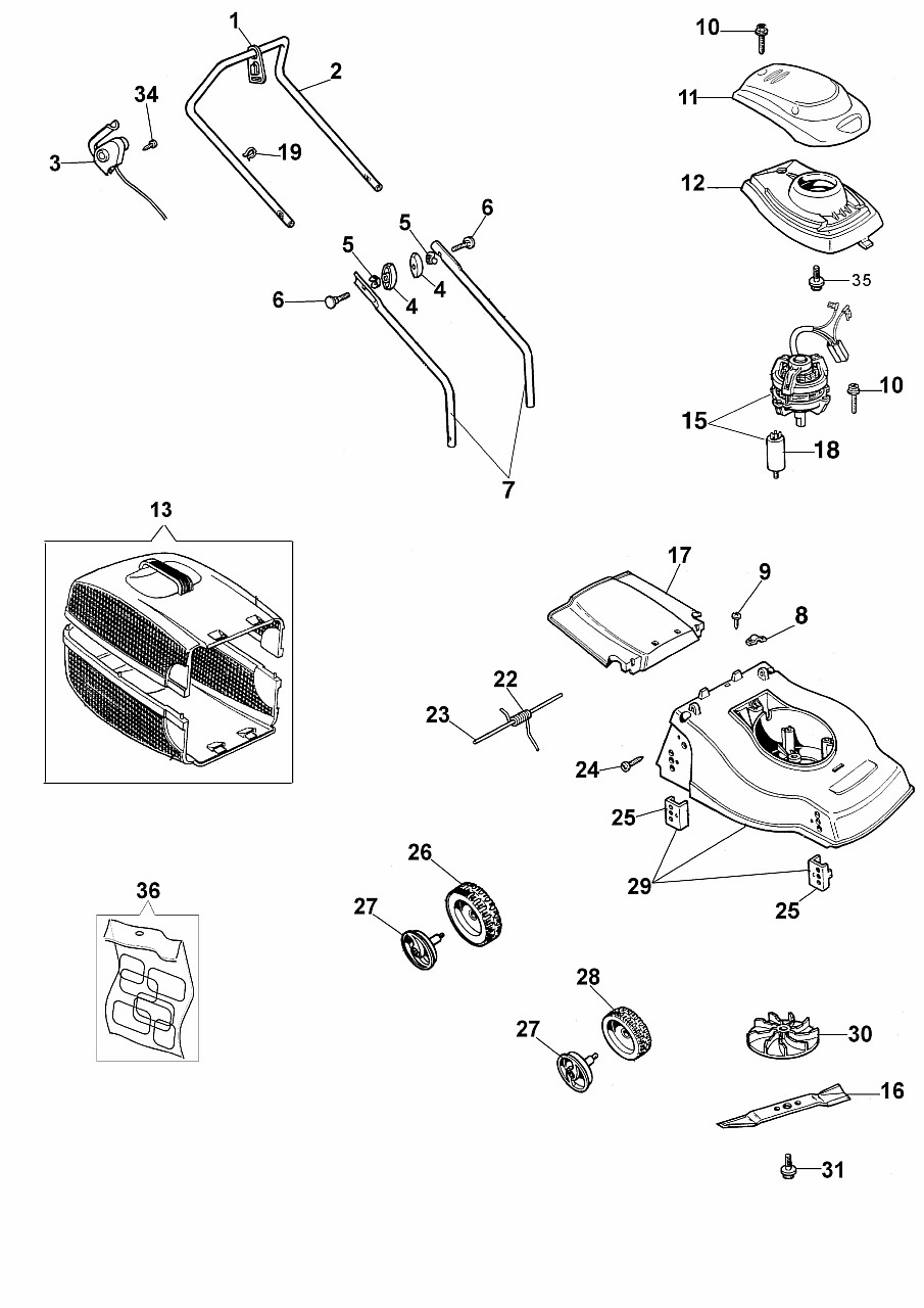 ЗАПЧАСТИ ДЛЯ ГАЗОНОКОСИЛКИ ЭЛЕКТРИЧЕСКОЙ OLEO-MAC K 350 (АРТ. 6605-9113)