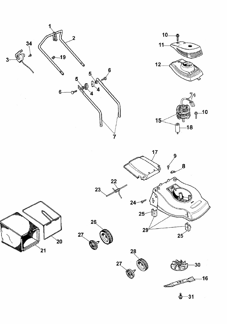 ЗАПЧАСТИ ДЛЯ ГАЗОНОКОСИЛКИ ЭЛЕКТРИЧЕСКОЙ OLEO-MAC K 35 P (АРТ. 6605-9008D)