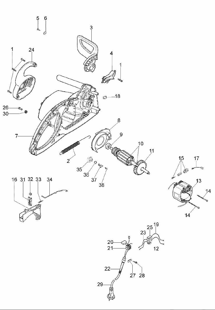 ЗАПЧАСТИ ДЛЯ ПИЛЫ ЦЕПНОЙ ЭЛЕКТРИЧЕСКОЙ OLEO-MAC 1800 E (14,0, 3/8, 1.3) (АРТ. 5102-9001) (ДВИГАТЕЛЬ)