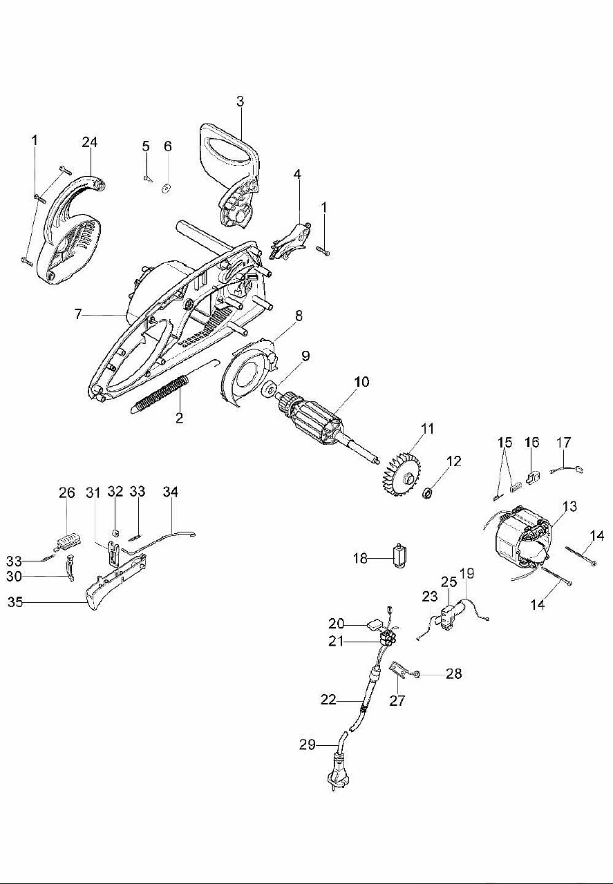 ЗАПЧАСТИ ДЛЯ ПИЛЫ ЦЕПНОЙ ЭЛЕКТРИЧЕСКОЙ OLEO-MAC 19 E (16,0, 3/8, 1.3) (АРТ. 5101-9113) (ДВИГАТЕЛЬ)