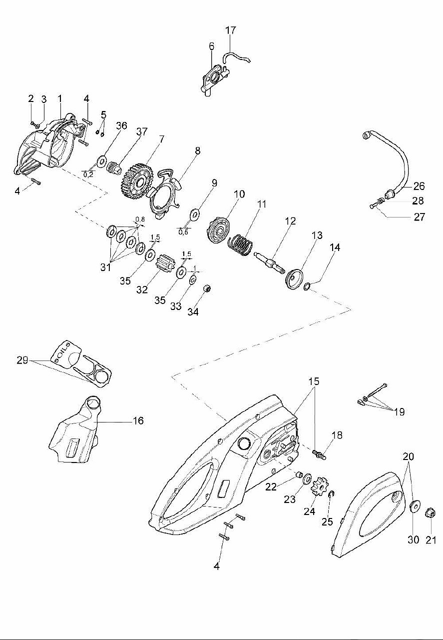 ЗАПЧАСТИ ДЛЯ ПИЛЫ ЦЕПНОЙ ЭЛЕКТРИЧЕСКОЙ OLEO-MAC 19 E (16,0, 3/8, 1.3) (АРТ. 5101-9113) (ШЕСТЕРНИ)