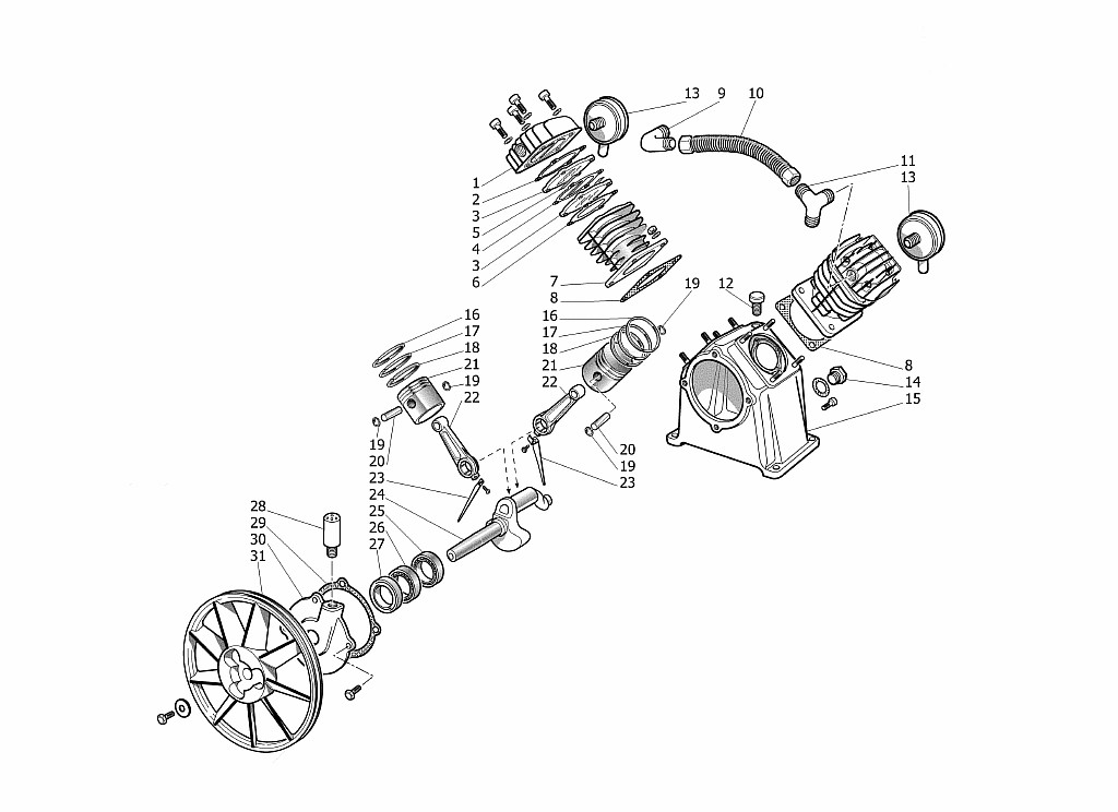 ЗАПЧАСТИ ДЛЯ КОМПРЕССОРА FUBAG VCF/50 CM3 3HP (8119610KOA096) (ДЕТАЛИРОВКА БЛОКА ПОРШНЕВОГО)