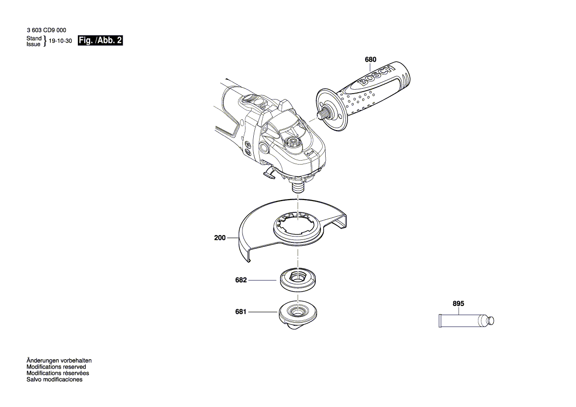 Для аккумуляторной шлифмашины Bosch AdvancedGrind 18 18 V 3603CD9000, деталировка 2