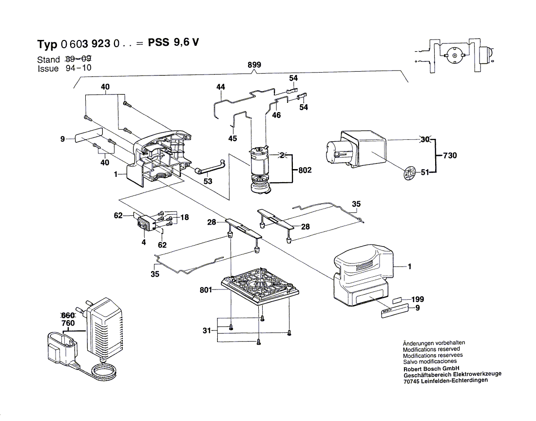 Для аккумуляторной шлифмашины Bosch PSS 9,6 V 9.6 V 0603923003, деталировка 1