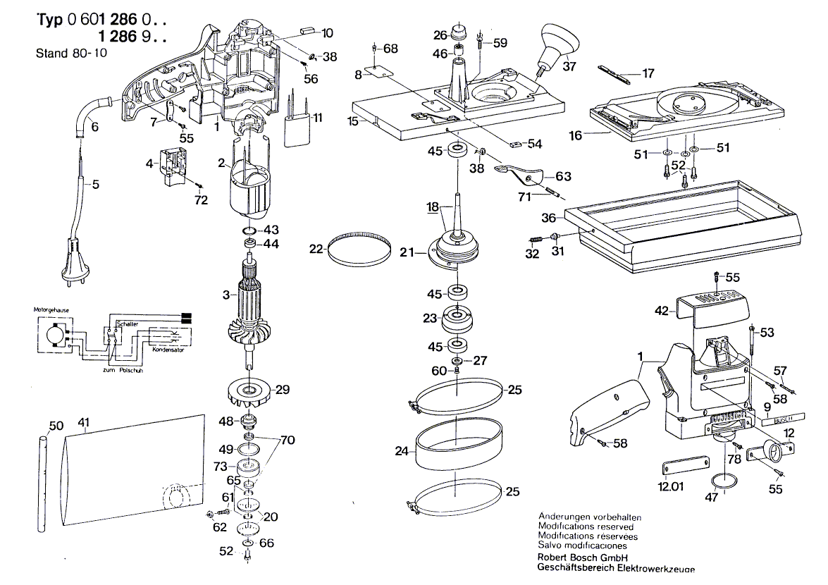 Для вибрационной шлифовальной машины Bosch 220 V 0601286003, деталировка 1