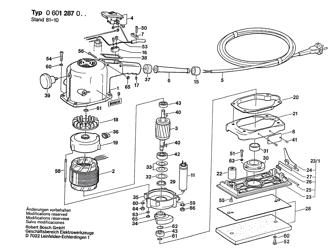 Для вибрационной шлифовальной машины Bosch 220 V 0601287003, деталировка 1