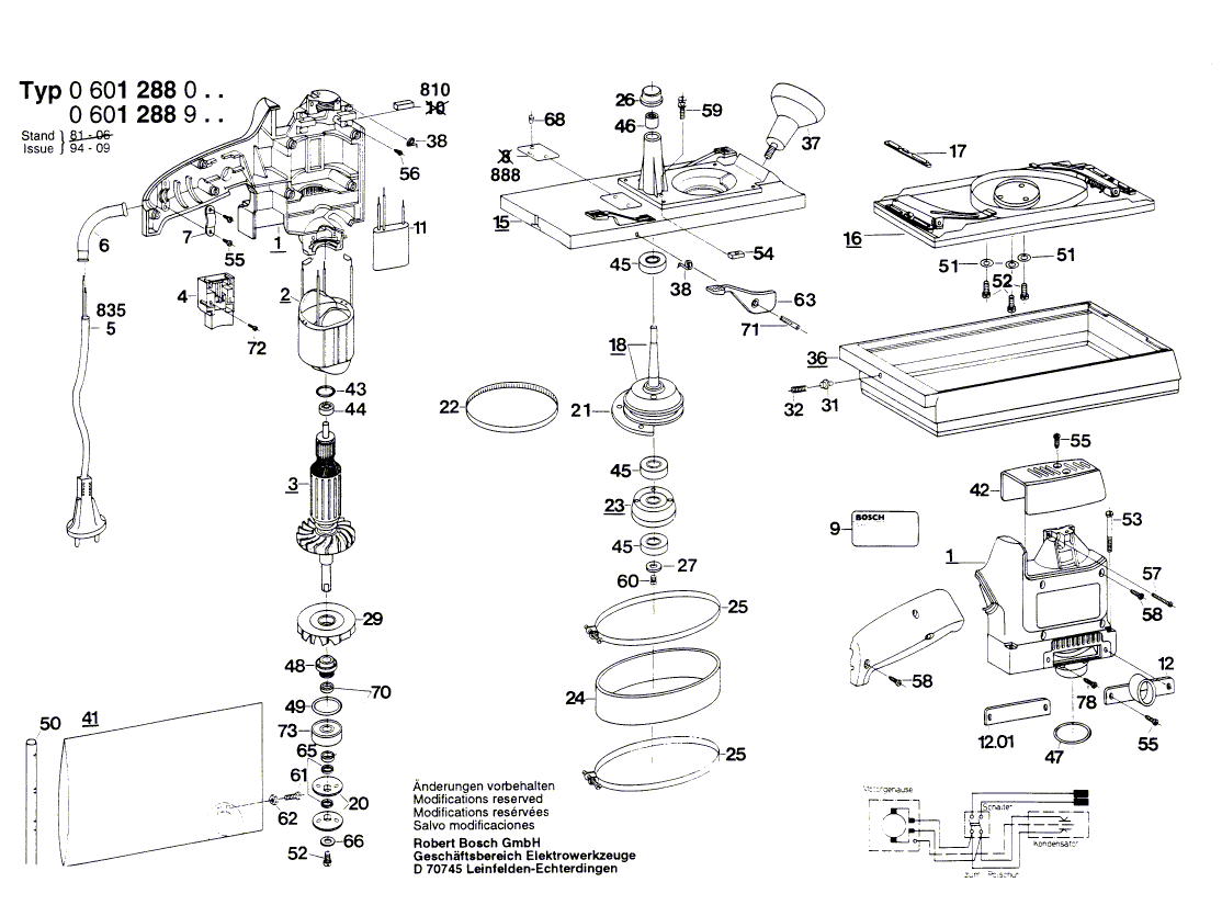 Для вибрационной шлифовальной машины Bosch 220 V 0601288003, деталировка 1