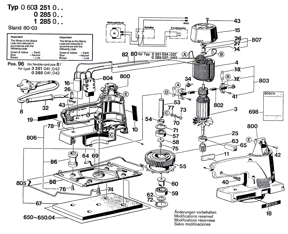 Для вибрационной шлифовальной машины Bosch 220 V 0603251003, деталировка 1