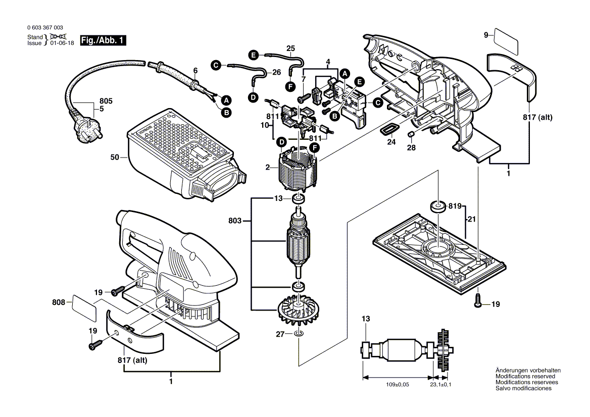 Для вибрационной шлифовальной машины Bosch PSS 150 A 230 V 0603367103, деталировка 1