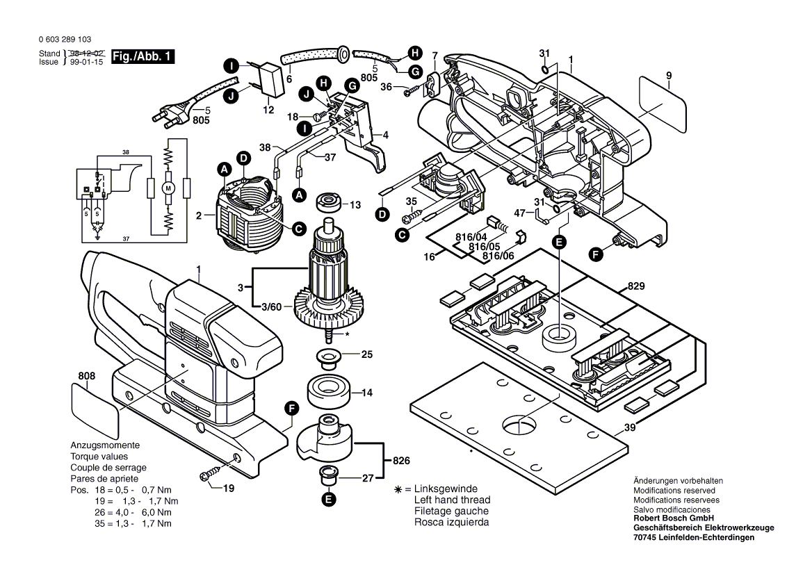 Для вибрационной шлифовальной машины Bosch PSS 23 230 V 0603289103, деталировка 1