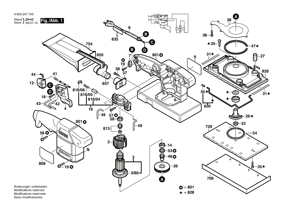 Для вибрационной шлифовальной машины Bosch PSS 23 AE 230 V 0603247703, деталировка 1