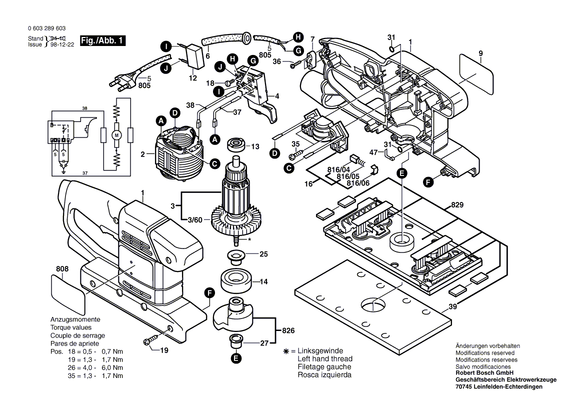 Для вибрационной шлифовальной машины Bosch PSS 23 E 230 V 0603289603, деталировка 1