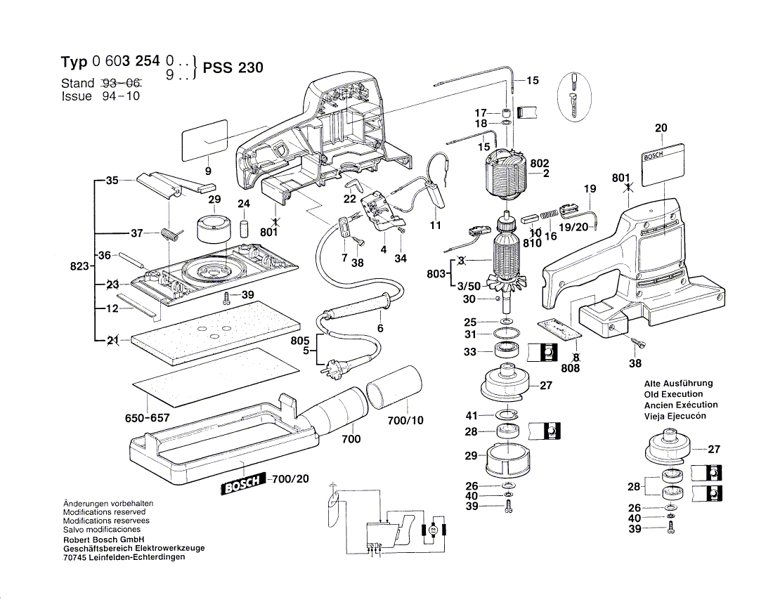 Для вибрационной шлифовальной машины Bosch PSS 230 220 V 0603254003, деталировка 1