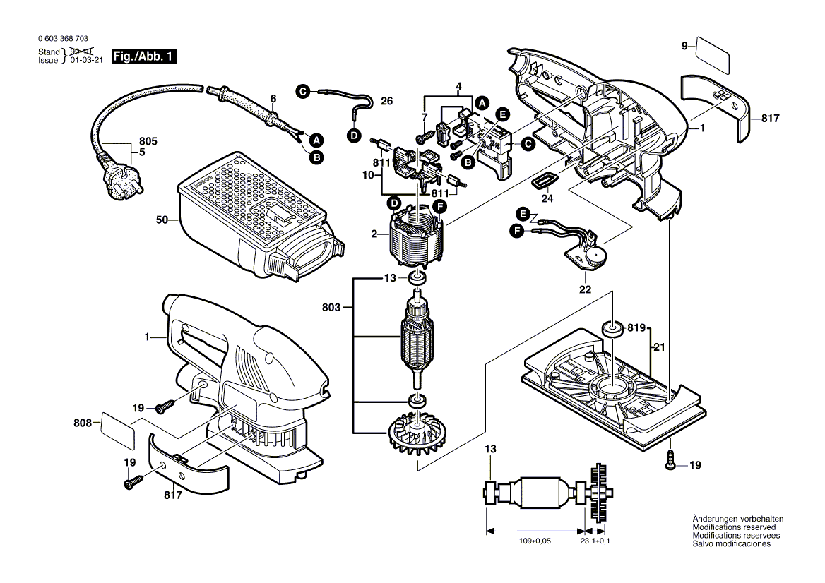 Для вибрационной шлифовальной машины Bosch PSS 240 AE 230 V 0603368780, деталировка 1