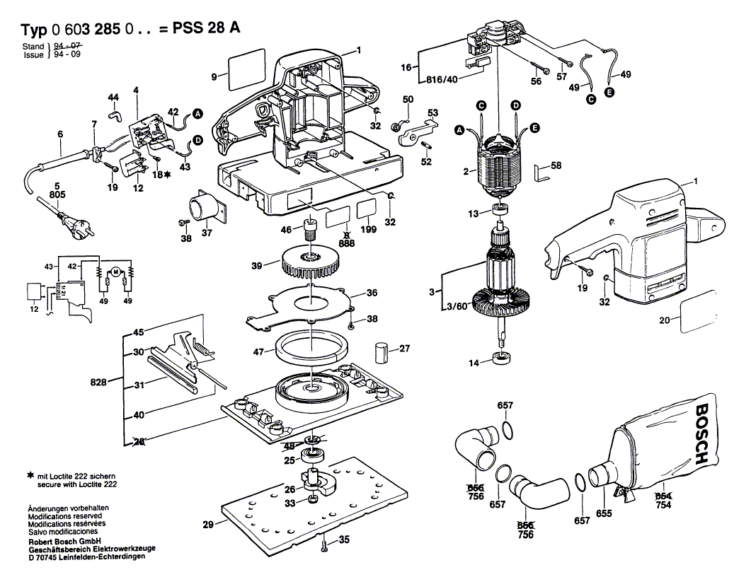 Для вибрационной шлифовальной машины Bosch PSS 28 A 230 V 0603285003, деталировка 1