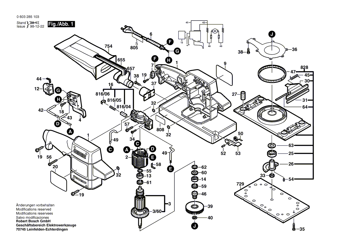 Для вибрационной шлифовальной машины Bosch PSS 28 A 230 V 0603285103, деталировка 1