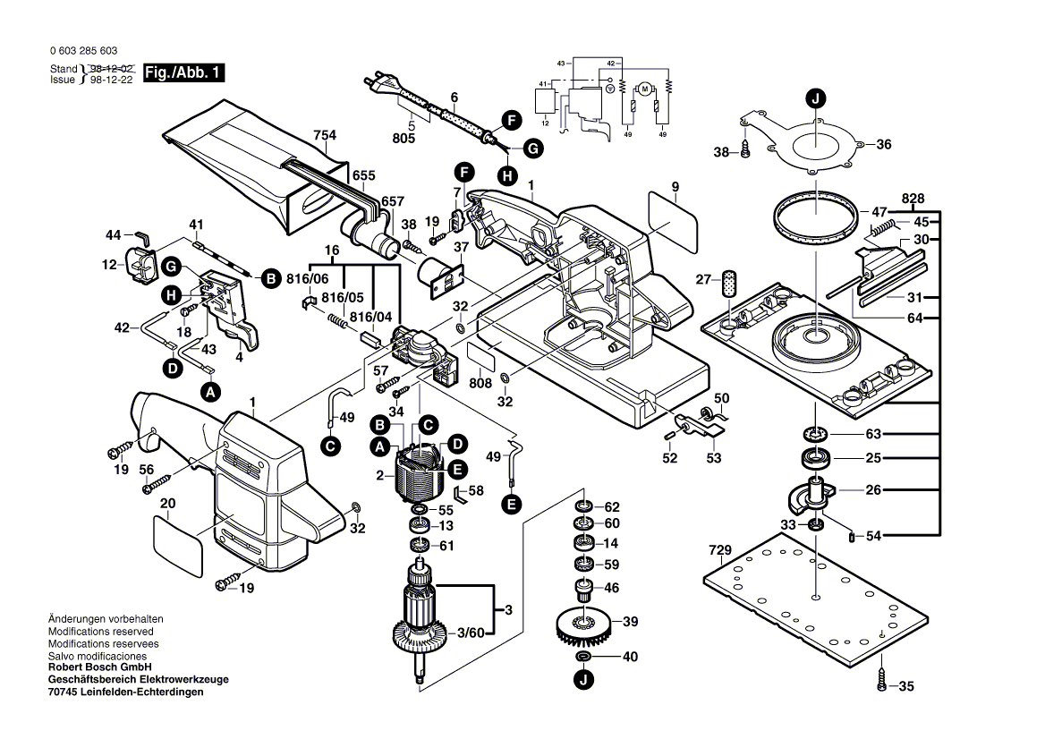 Для вибрационной шлифовальной машины Bosch PSS 28 AE 230 V 0603285603, деталировка 1