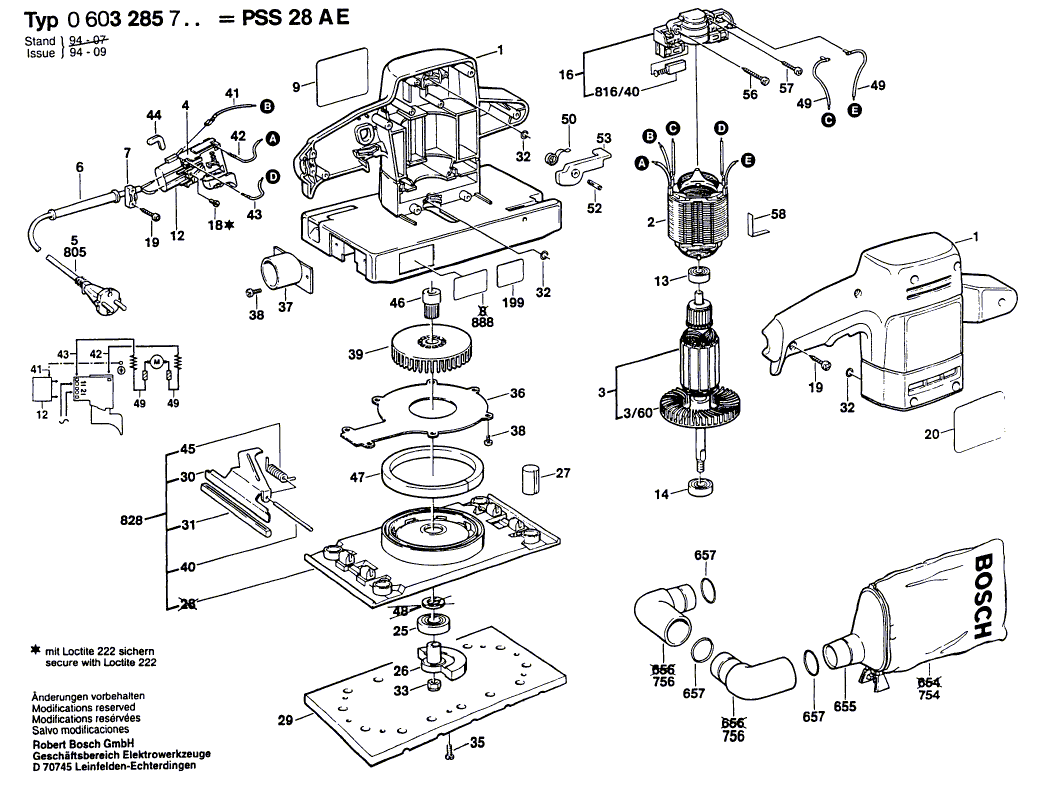 Для вибрационной шлифовальной машины Bosch PSS 28 AE 230 V 0603285703, деталировка 1