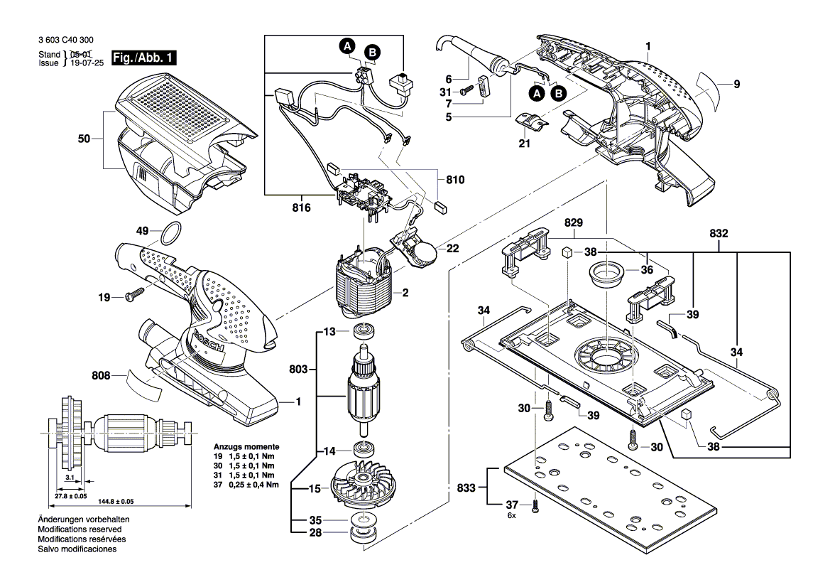 Для вибрационной шлифовальной машины Bosch PSS 300 AE 230 V 3603C40300, деталировка 1