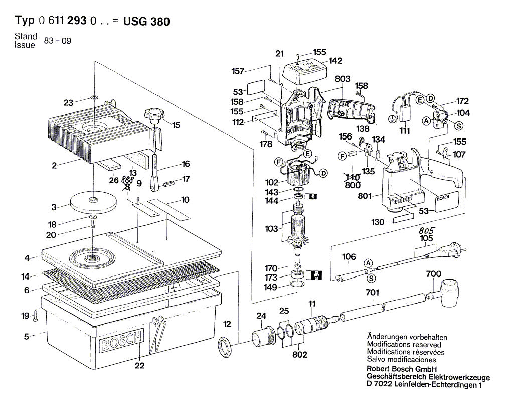 Для всасывающей воздуходувки Bosch USG 380 220 V 0611293003, деталировка 1