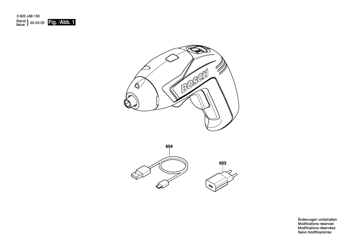 Для аккумуляторного шуруповерта Bosch EasyScrewDrive 3.6 V 3603JA8100, деталировка 1