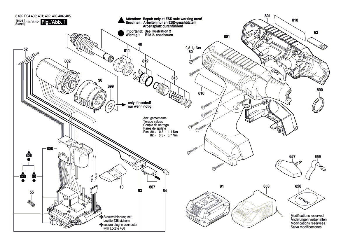 Для аккумуляторного шуруповерта Bosch EXACT 6-1500 18 V 3602D94402, деталировка 1