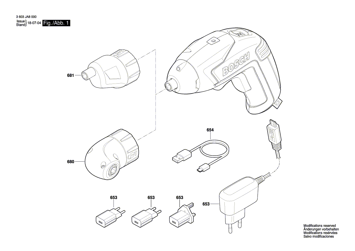 для аккумуляторного шуруповерта Bosch IXO V 3.6 V 3603JA8002, деталировка 1
