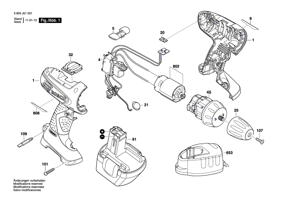 Для аккумуляторного шуруповерта Bosch PSR 12-2 12 V 3603J51501, деталировка 1