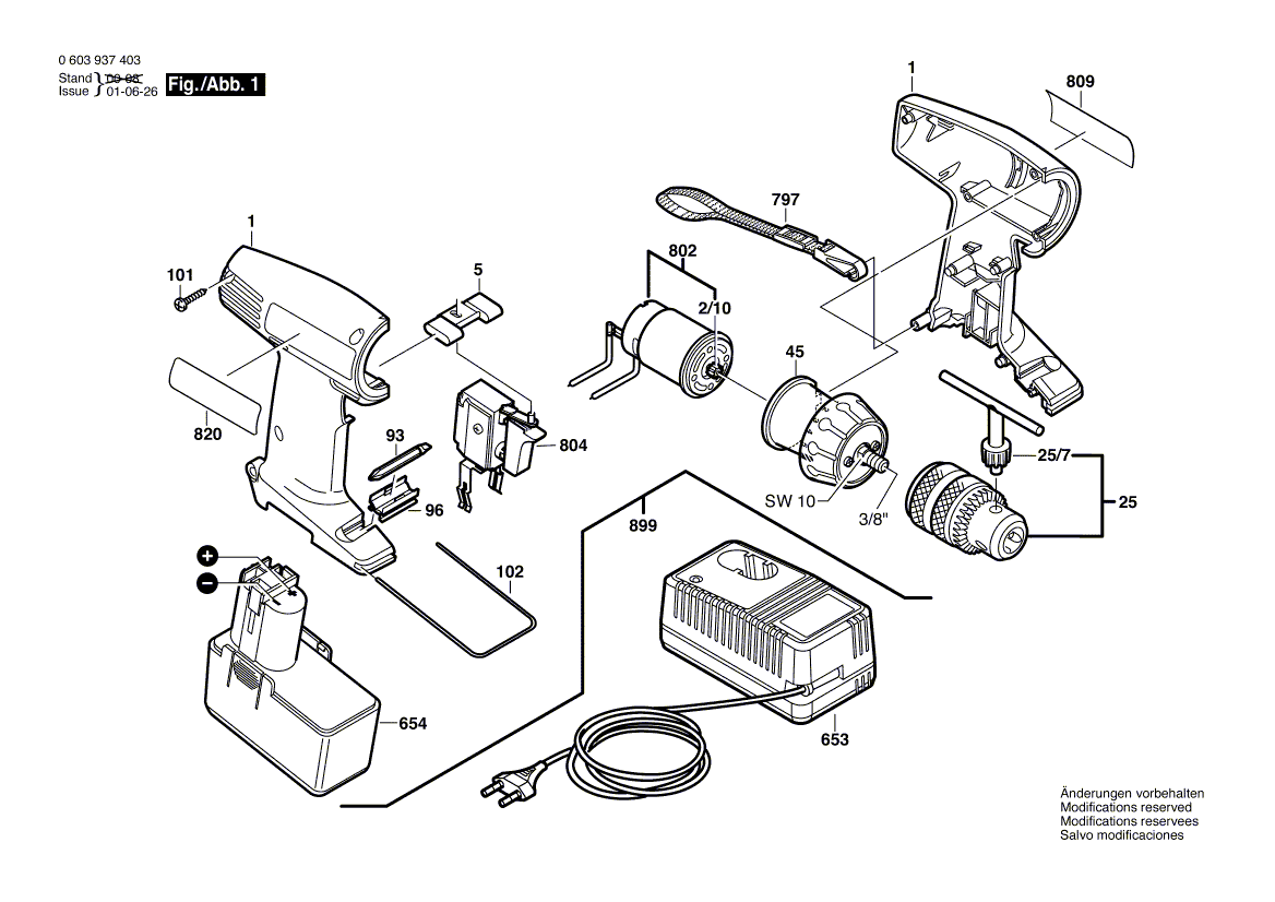 Для аккумуляторного шуруповерта Bosch PSR 14,4 VE 14.4 V 0603937403, деталировка 1