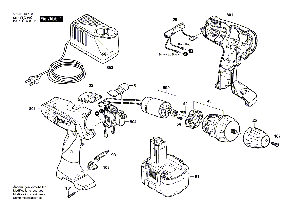 Для аккумуляторного шуруповерта Bosch PSR 140 14.4 V 0603943422, деталировка 1