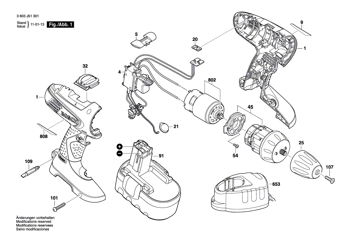 Для аккумуляторного шуруповерта Bosch PSR 18-2 18 V 3603J51301, деталировка 1