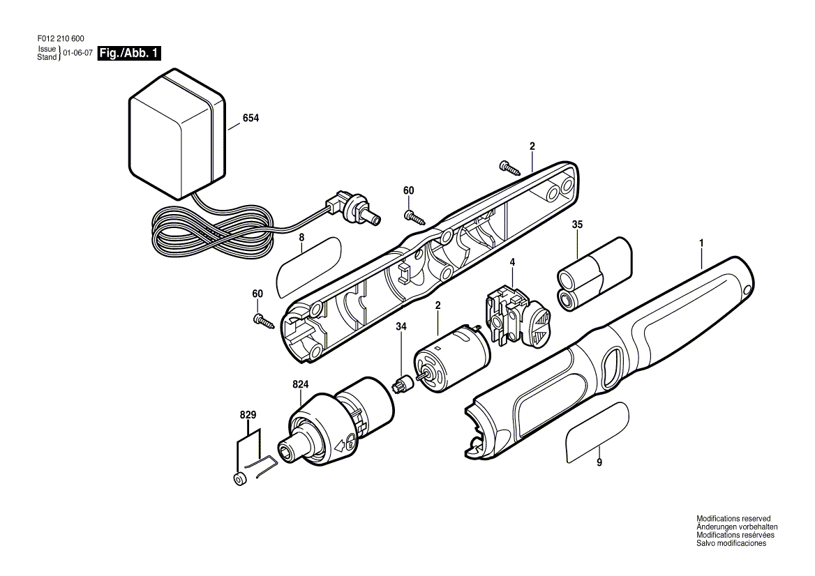 Для аккумуляторного шуруповерта Bosch PSR 2,4 V 2.4 V 0603938125, деталировка 1