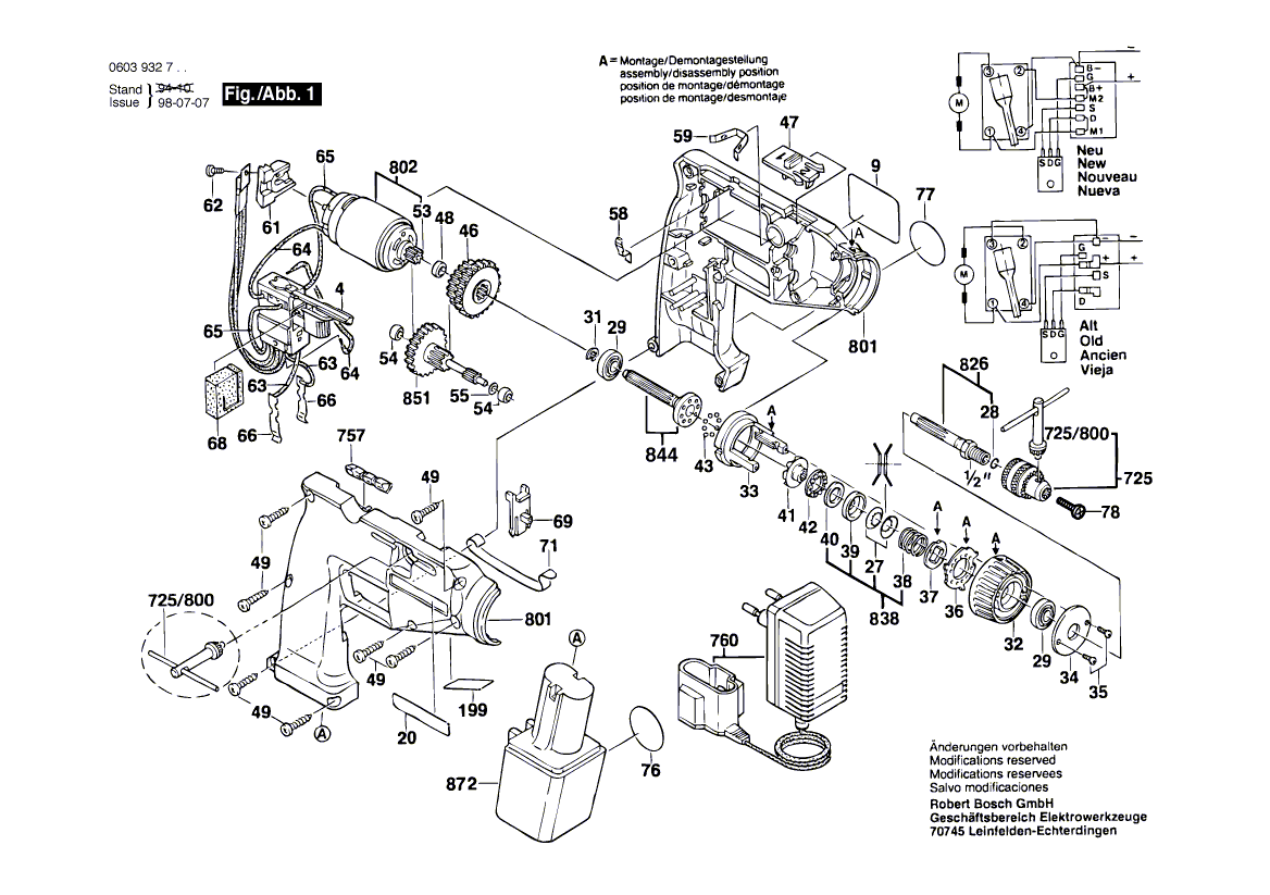 Для аккумуляторного шуруповерта Bosch PSR 7,2 VE 7.2 V 0603932703, деталировка 1