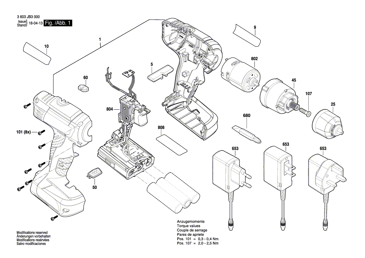 Для аккумуляторной дрели-шуруповерта Bosch EasyDrill 12 12 V 3603JB3000, деталировка 1