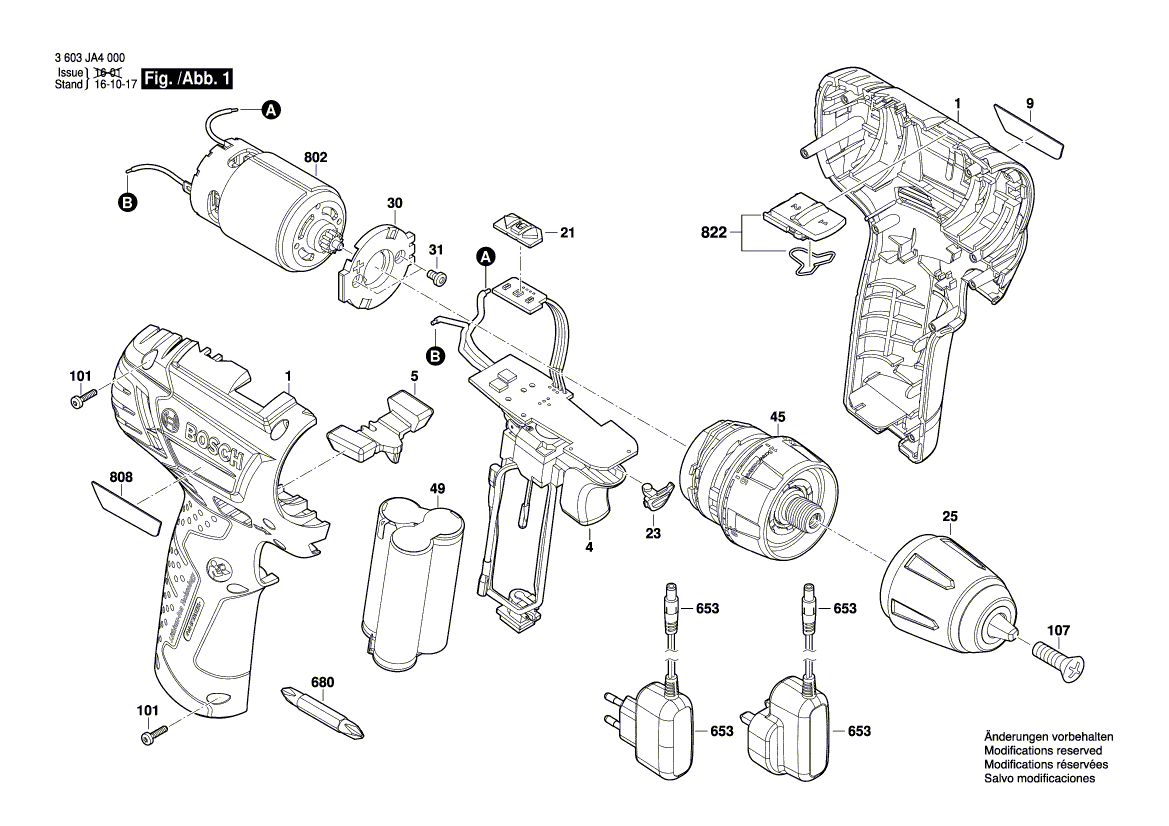 Для аккумуляторной дрели-шуруповерта Bosch PSR 10,8 LI-2 10.8 V 3603JA4000, деталировка 1