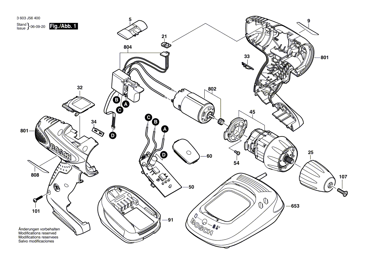 Для аккумуляторной дрели-шуруповерта Bosch PSR 14,4 LI-2 14.4 V 3603J56400, деталировка 1