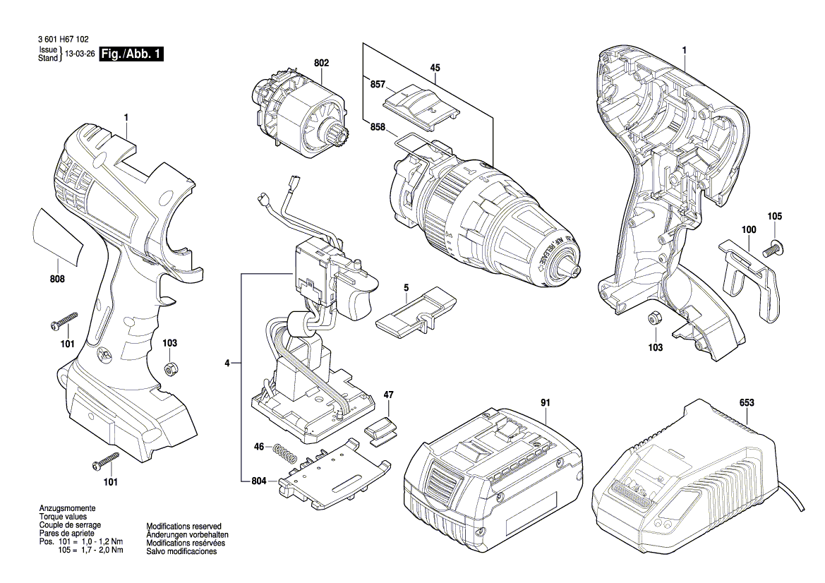 Для аккумуляторной ударной дрели Bosch BS 18-A COMPACT COMBI 18 V 3601H67102, деталировка 1