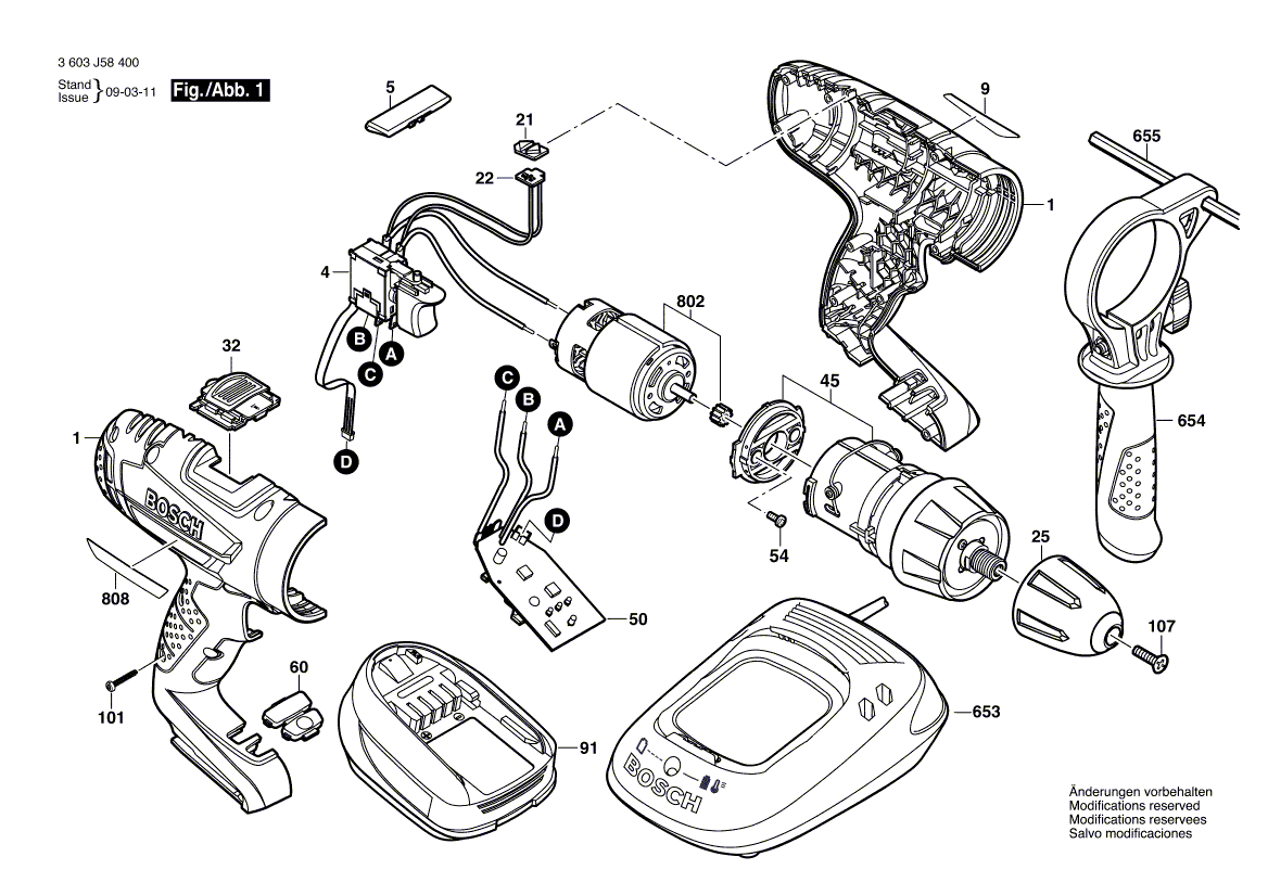 Для аккумуляторной ударной дрели Bosch PSB 14,4 LI-2 14.4 V 3603J58400, деталировка 1