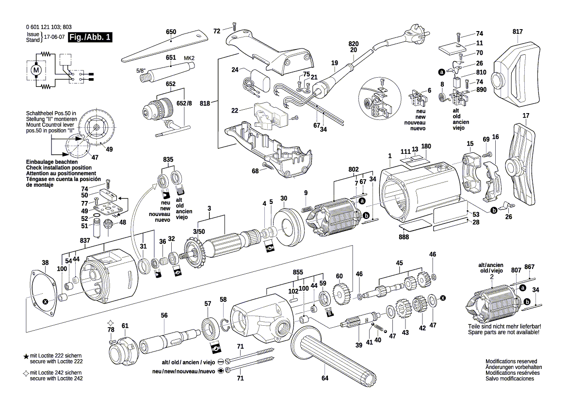 для дрели Bosch D 23/13 220 V 0601121803, деталировка 1