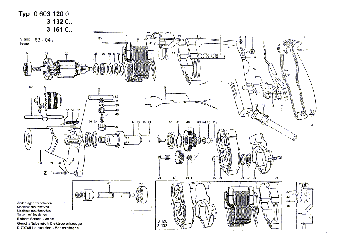 для дрели Bosch M 21 S 220 V 0603120003, деталировка 1