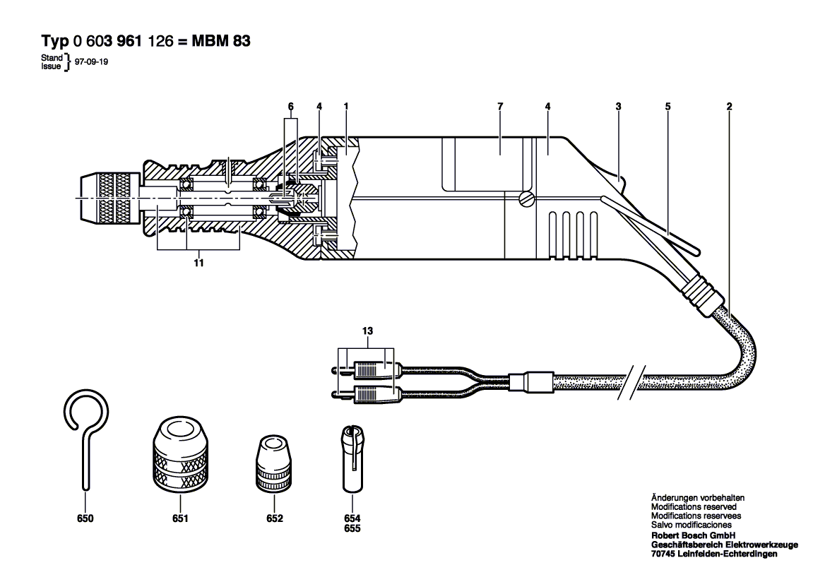 для микро-дрели Bosch MBM 42 220 V 0603961003, деталировка 1