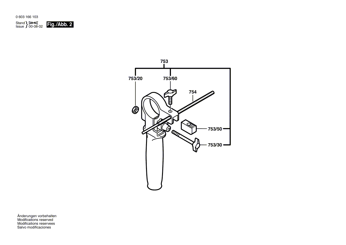 Для ударной дрели Bosch CSB 1000-2 RET 230 V 0603166103, деталировка 2