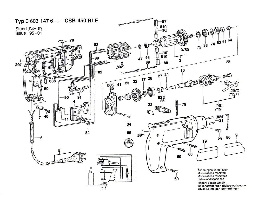 Для ударной дрели Bosch CSB 470 RLE 220 V 0603147603, деталировка 1