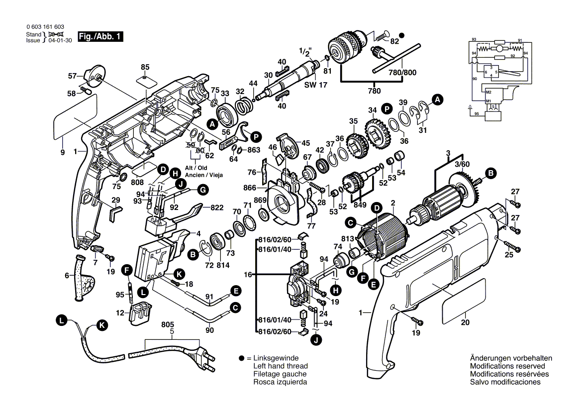 Для ударной дрели Bosch CSB 650-2 RE 230 V 0603161603, деталировка 1